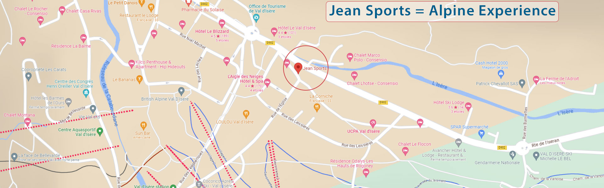 Map to find Alpine Experience at Jean Sports Val-d'Isere on Google Map